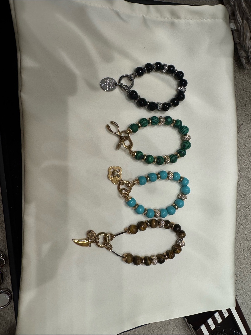 Henri Bendel Beaded Bracelet Set in Black, Green, Turquoise, Tiger’s Eye